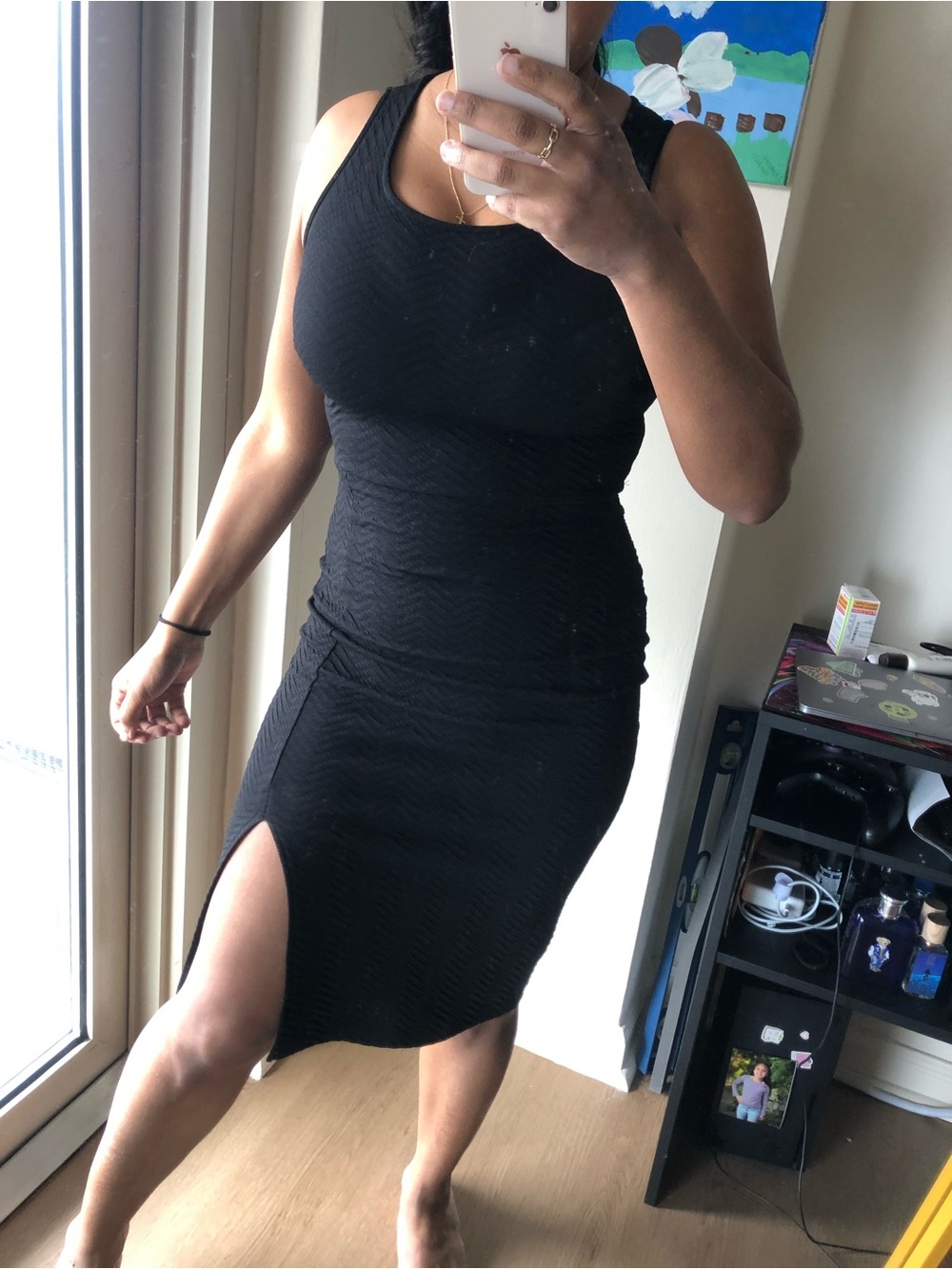 Black Sleeveless Bodycon Dress with Side Slit